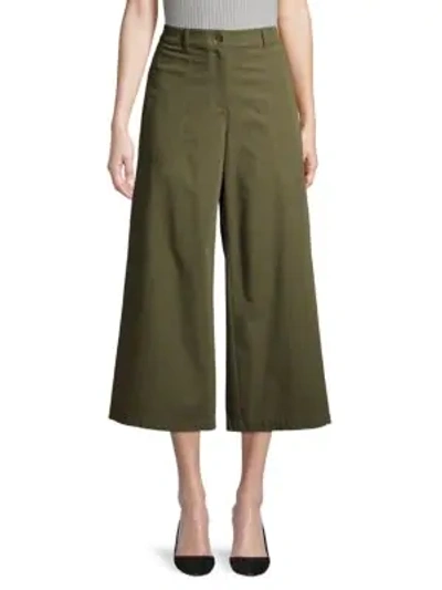 Lafayette 148 Wide-leg Stretch Cropped Pants In Olive