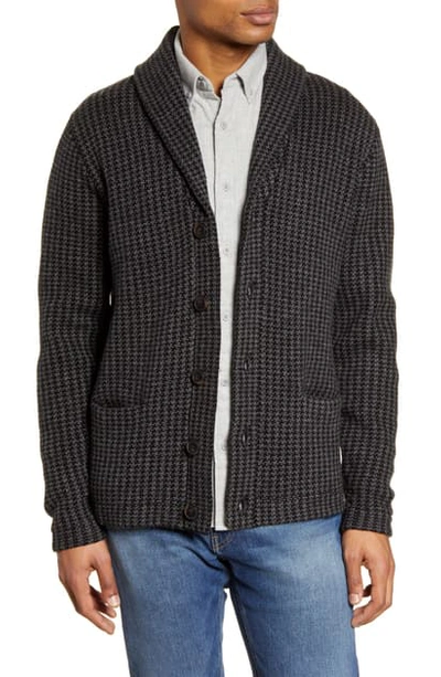 Schott Houndstooth Wool Blend Cardigan Sweater In Charcoal