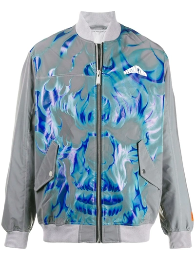 Heron Preston Reflective Skull Tech Bomber Jacket In Grey