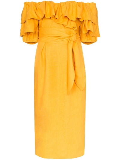 Mara Hoffman Arabella Off-the-shoulder Ruffled Dress In Yellow