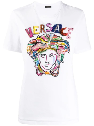 Versace Medusa Embellished T-shirt In White