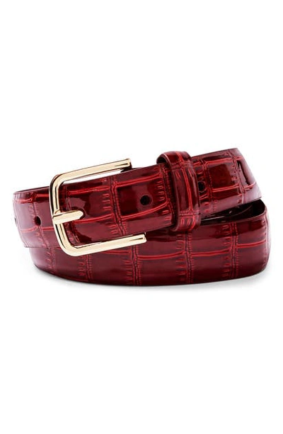 Topshop Croc Embossed Patent Belt In Red