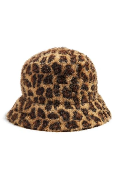 Topshop Fluffy Bucket Hat In Leopard