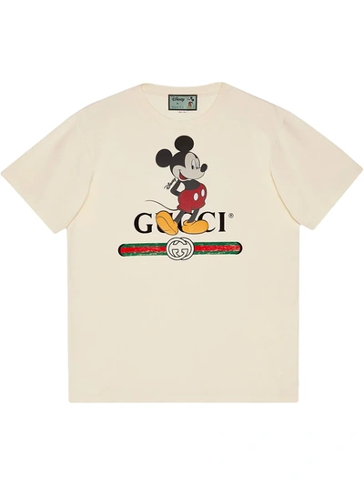 Gucci Disney Logo-print Cotton-jersey T-shirt In Beige