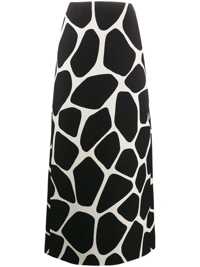 Valentino Animal Print Long Skirt In 0an Avorio Nero