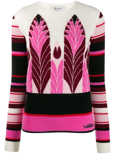 Valentino Pink Intarsia Wool-blend Jumper In Fuchsia