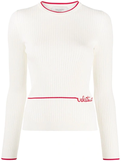Valentino Embroidered Logo Ribbed Jumper In White