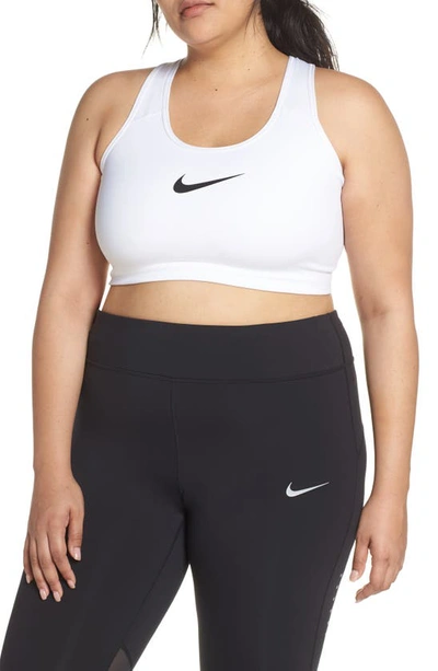 Nike Swoosh Women's Medium-support Sports Bra (white) - Clearance Sale In White/ Black