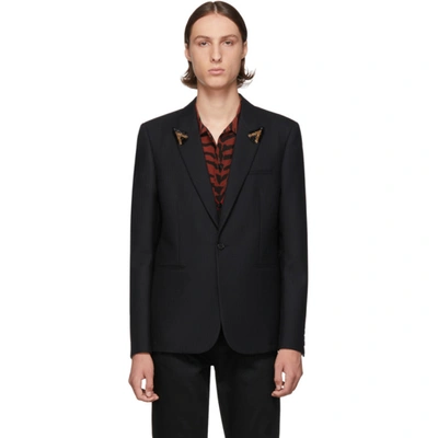 Saint Laurent Single-breasted Striped Wool Blazer In Black