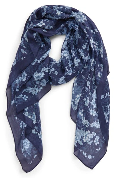 Rebecca Minkoff Cherry Blossom Oblong Scarf In Indigo