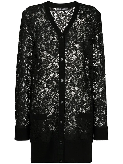 Dolce & Gabbana Lace Viscose Blend Long Cardigan In Black