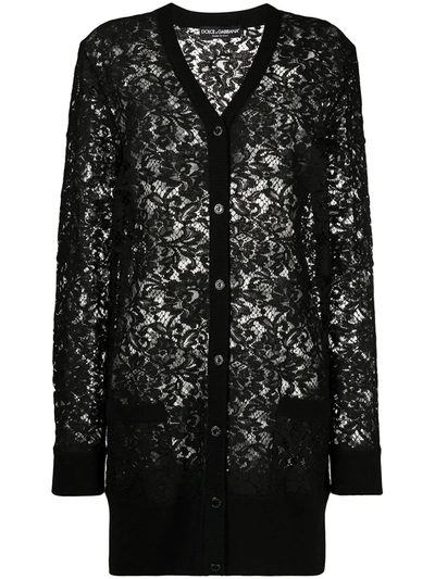 Dolce & Gabbana Lace Viscose Blend Long Cardigan In Black In Black