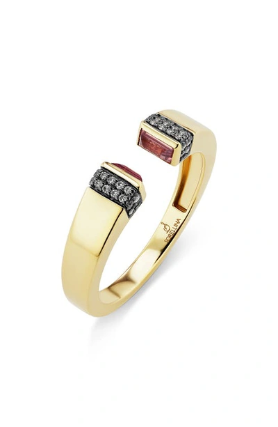 Sorellina Pietra Semiprecious Stone & Diamond Pavé Open Ring In Yellow Gold/ Pink Sapphire
