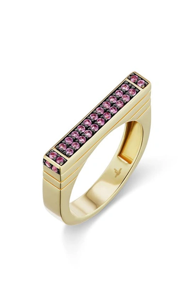 Sorellina Pietra Pavé Stacking Ring In Yellow Gold/ Pink Sapphire