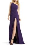 Mac Duggal One-shoulder Jersey A-line Gown In Eggplant