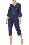 Ralph Lauren Knit Crop Cotton Pajamas In Blue/white