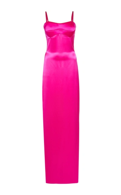 Brandon Maxwell Bustier Silk Satin Column Gown In Pink