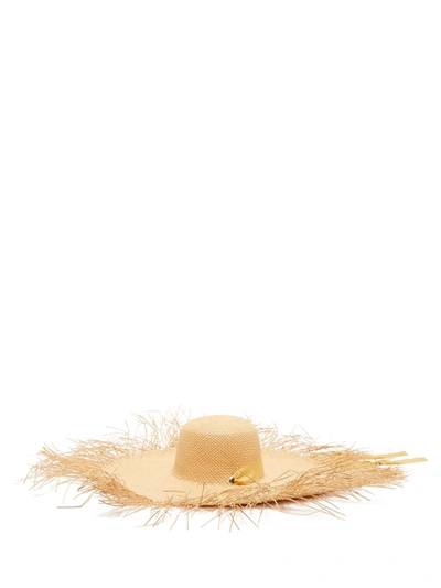 Sensi Studio Lady Ibiza Fringed Wide-brim Straw Hat In Natural Straw White