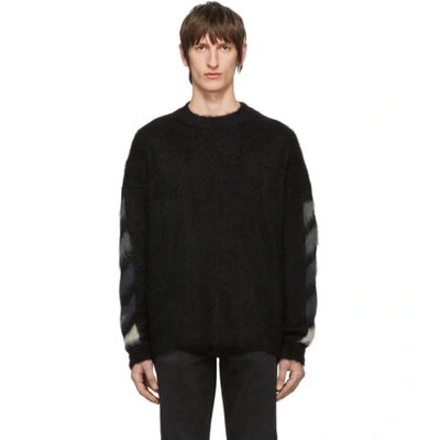 Off-white Logo Brushed Mohair Crewneck Jumper In Black Multicolor