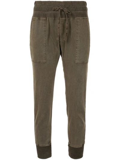 James Perse Jersey-trimmed Cotton-twill Track Pants In Army Green