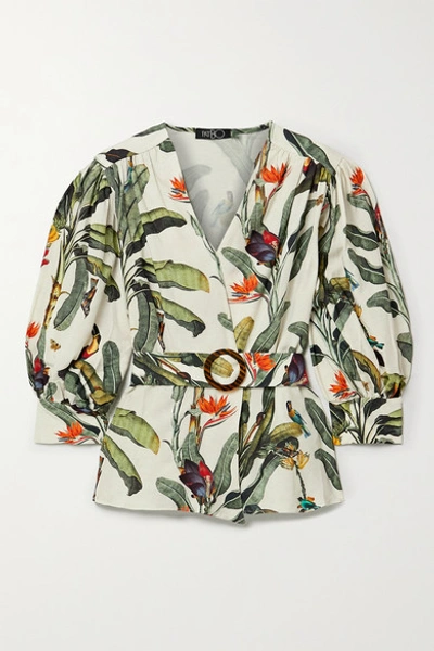 Patbo Belted Printed Voile Blouse In Ecru