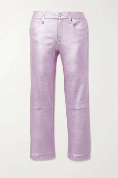 Rta Kiki Cropped Metallic Leather Flared Pants In Violet