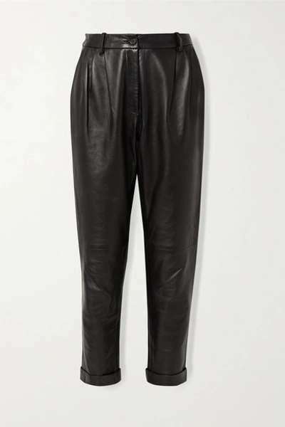 Nili Lotan Montana Pleated Leather Tapered Pants In Black