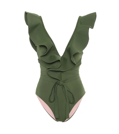 Johanna Ortiz On The Shore Belted Ruffle One-piece Swimsuit In Green