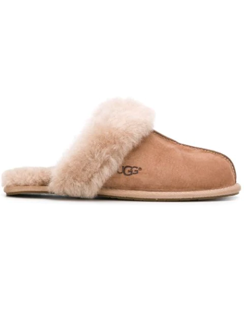 Ugg Fur Trimmed Slides In Brown | ModeSens