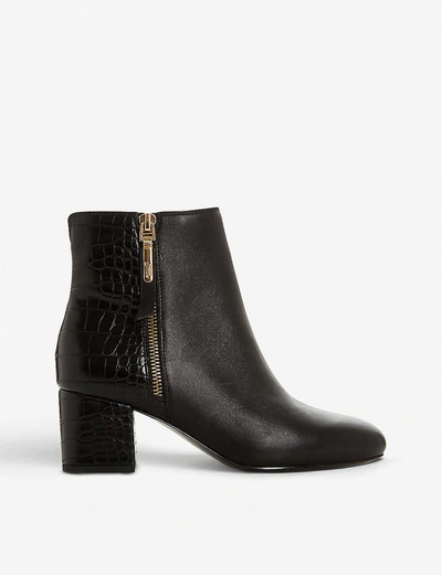 Dune Orlla Leather Ankle Boots In Black-croc Print Leather