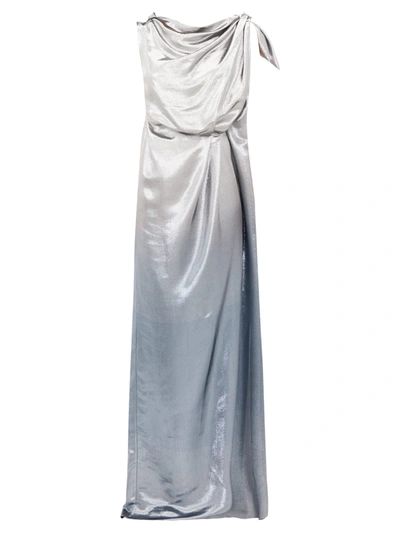 Roland Mouret Silvabella Silk-blend Metallic Gown In Silver Blue Metallic