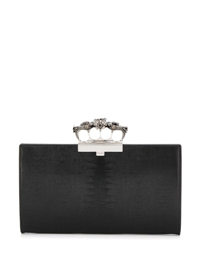 Alexander Mcqueen Four Ring Clutch Bag In Leather In Black