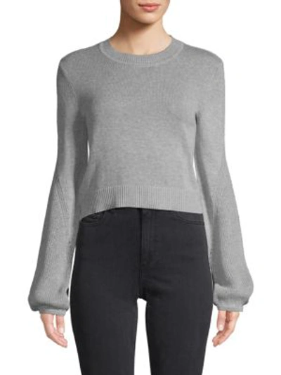 Bcbgeneration Balloon-sleeve Cotton Cropped Sweater In Light Grey
