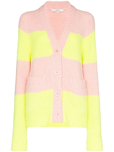 Tibi Cozette Stripe Alpaca Raglan Sleeve Cardigan In Pale Blush/lemon Yellow In Pink
