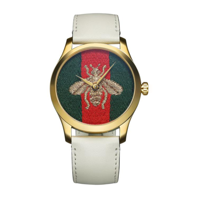 Gucci Embroidered Bee Leather Watch In Multi-coloured