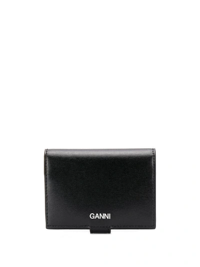 Ganni Smooth Leather Compact Wallet In Black