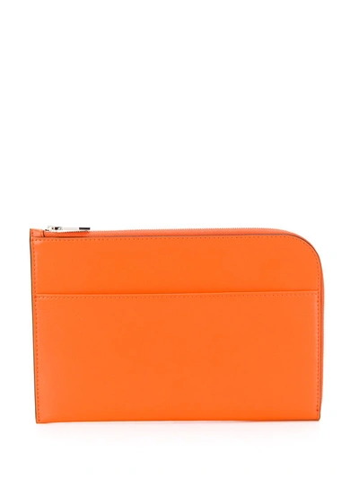 Ganni Smooth Leather Clutch In Orange