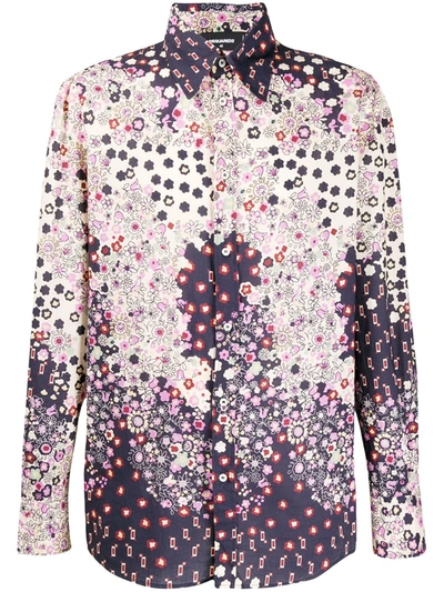 Dsquared2 Flower Printed Fever Fit Cotton Shirt In Neutral