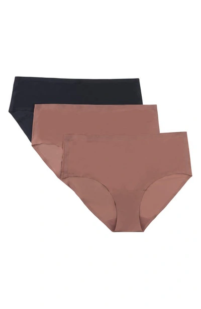 Uwila Warrior No Brainer Assorted 3-pack Seamless Full Briefs In 2 Toffee And 1 Tap Shoe Black