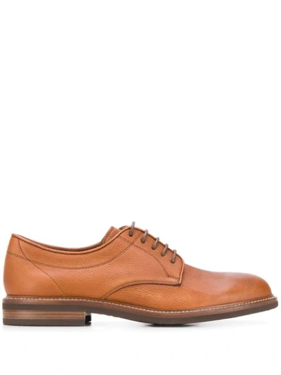 Brunello Cucinelli Men's Pebbled Deerskin Leather Derby Shoes In Brown