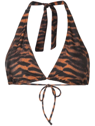 The Upside Adriana Tiger-print Halterneck Bikini Top In Brown