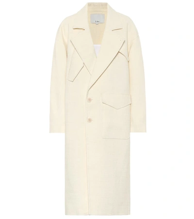 Tibi Basketweave Double-breasted Cocoon Coat In White