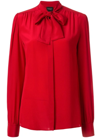 Giambattista Valli Pussy-bow Silk-crepe Blouse In Red