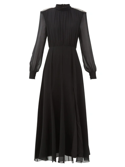 Saloni Jacqui Crystal-embellished Silk-georgette Dress In Black/ Geo Emb