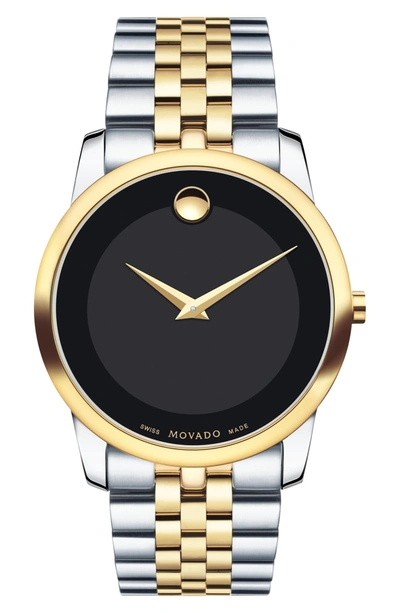 Movado Museum Black Dial Two-tone Pvd Stainless Steel Bracelet Watch In Black/gold