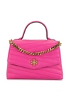 Tory Burch Kira Chevron Hand Bag Top-handle Satchel Leather Color Fuchsia