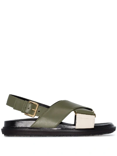 Marni Fussbett Sandal In Leather Color Olive Green