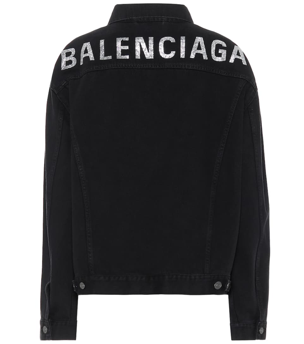 Balenciaga Black Women's Embellished Logo Denim Jacket | ModeSens