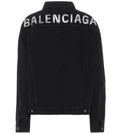 Balenciaga Black Women's Embellished Logo Denim Jacket