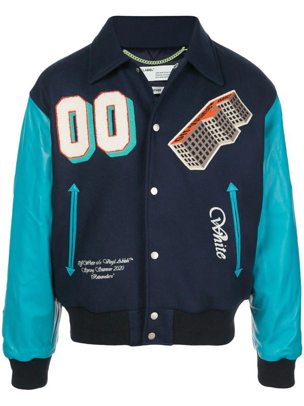 off white red varsity jacket